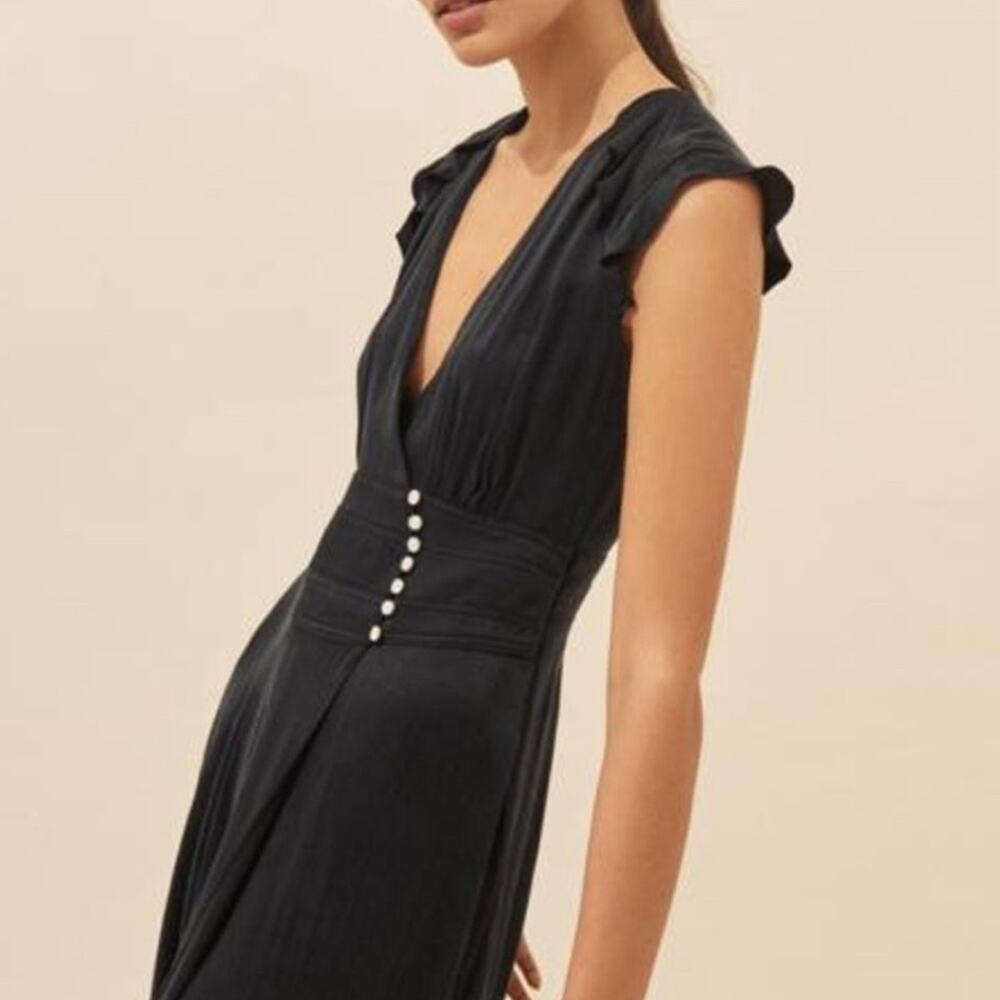 BA&SH Coralie Faux Wrap Dress Size 4 Int'l XS Black Asymmetrical Sleeveless - Picture 7 of 16